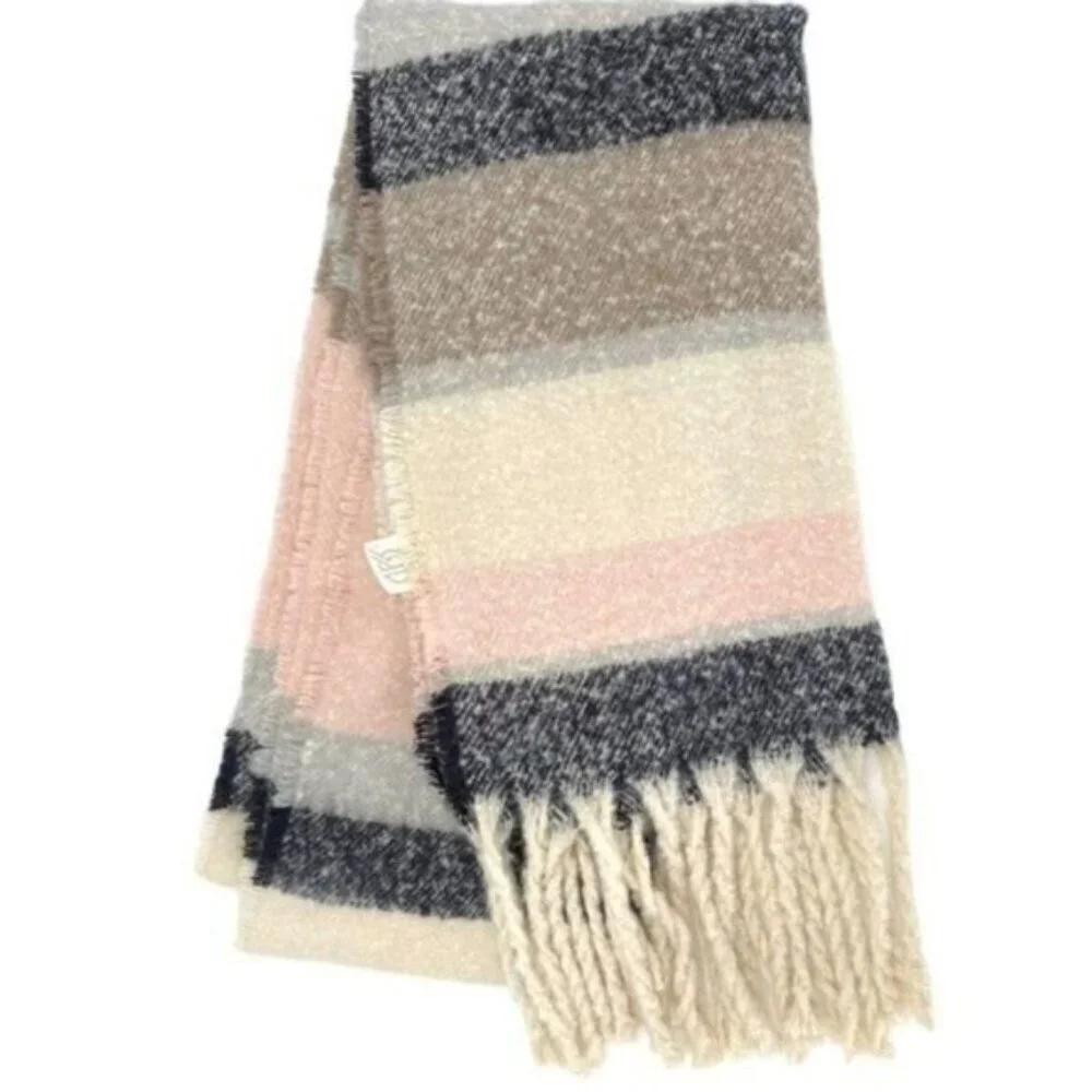 Women’s Fuzzy Fringe Oversized Blanket Scarf Pink Grey
